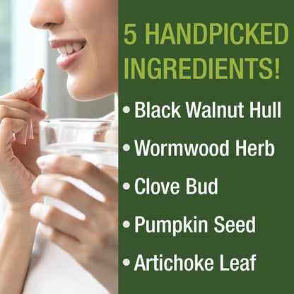 Wormwood Black Walnut Clove Cleanse for Humans. Elimination Detox + Intestinal Support Capsules Supplement for Adults and Kids. Pills with Artichoke and Pumpkin Seed for Additional Benefits - PrimeBioHealth - canada supplements