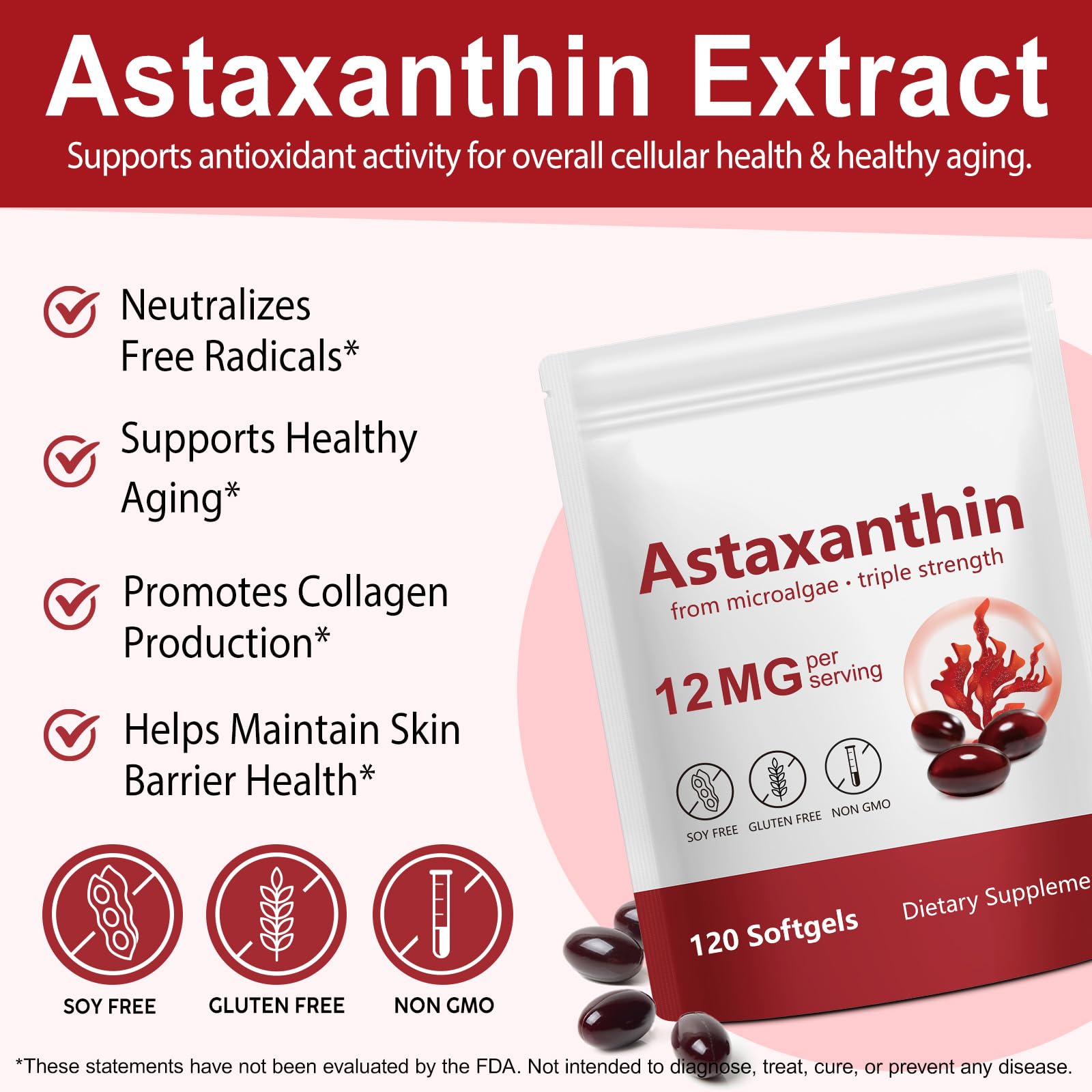 Xaarty Premium Astaxanthin 12mg, Natural Antioxidant Supplement for Eye, Joint, Skin Health,Microalgae Source, 4 Month Supply - PrimeBioHealth - canada supplements