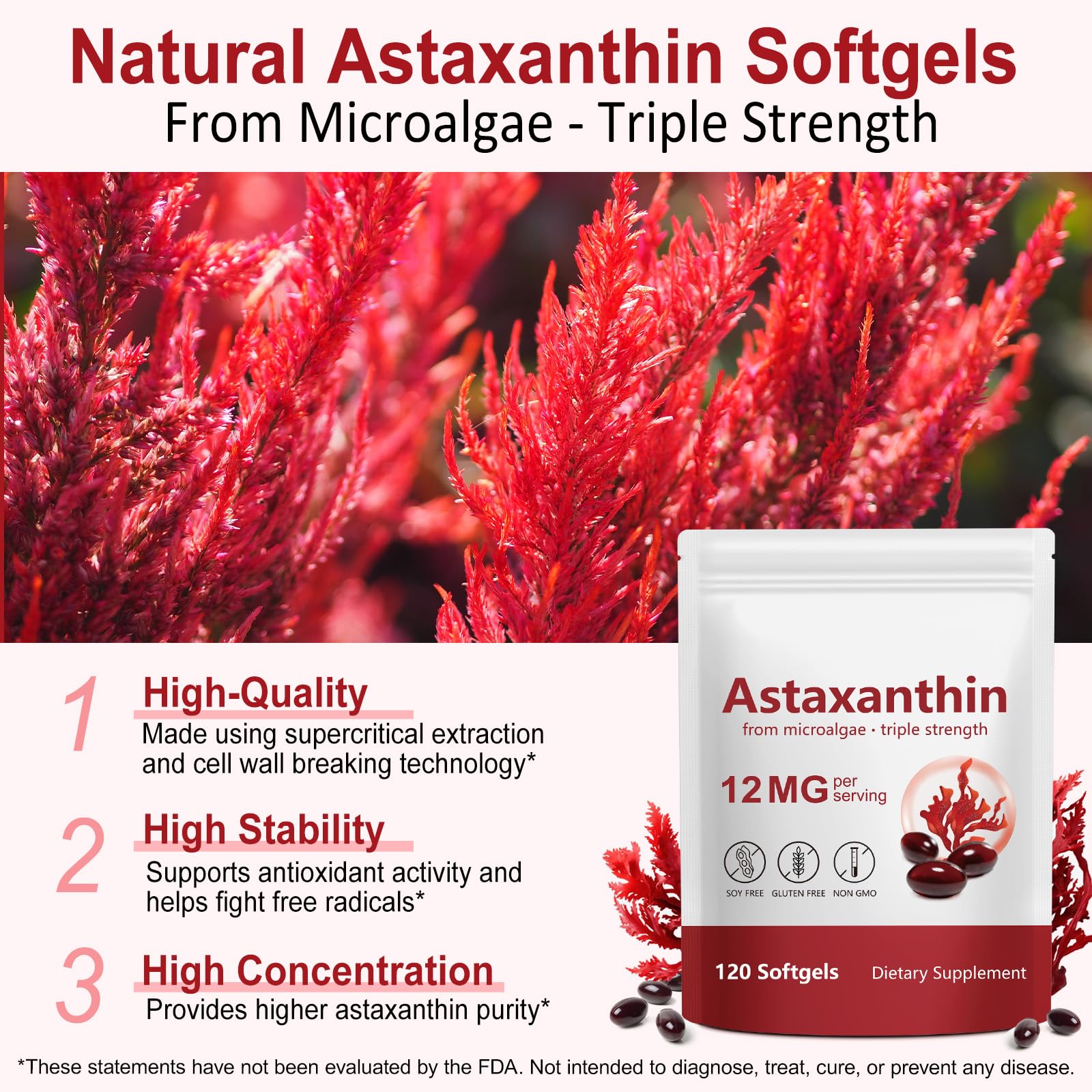 Xaarty Premium Astaxanthin 12mg, Natural Antioxidant Supplement for Eye, Joint, Skin Health,Microalgae Source, 4 Month Supply - PrimeBioHealth - canada supplements