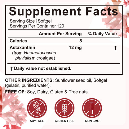Xaarty Premium Astaxanthin 12mg, Natural Antioxidant Supplement for Eye, Joint, Skin Health,Microalgae Source, 4 Month Supply - PrimeBioHealth - canada supplements