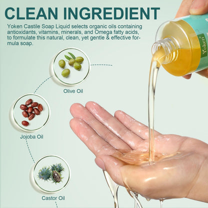 Yoken Pure Castile Liquid Soap Organic (EWG Verified, Unscented, 8 OZ), Made with Organic Oils, No Added Fragrance, Vegan, Castile Soap Liquid for Face - PrimeBioHealth - canada supplements