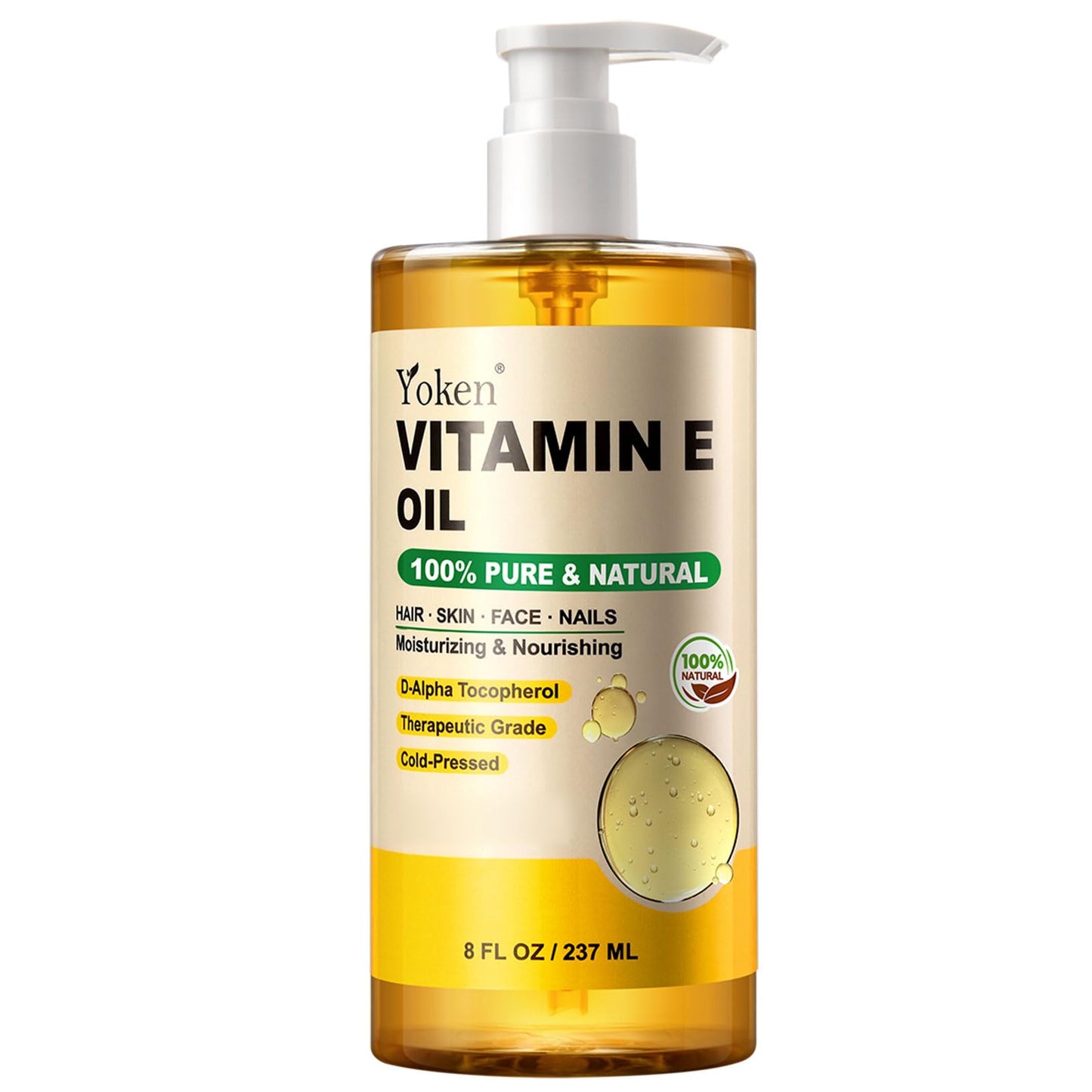Yoken Vitamin E Oil 8 Oz Vitamin E oil for Skin Vitamine oils for Face Perfect Bath and Body Oil Cold Pressed Hexane - PrimeBioHealth - canada supplements