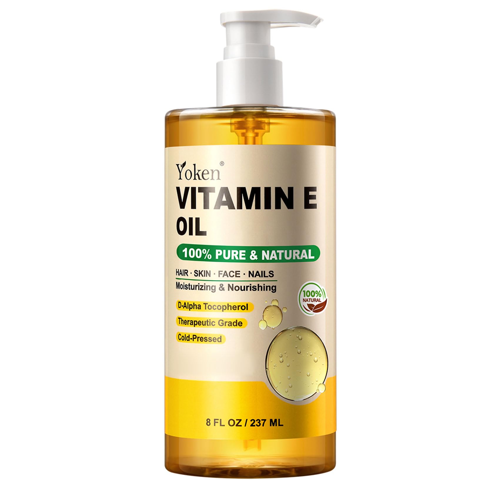 Yoken Vitamin E Oil 8 Oz Vitamin E oil for Skin Vitamine oils for Face Perfect Bath and Body Oil Cold Pressed Hexane - PrimeBioHealth - canada supplements