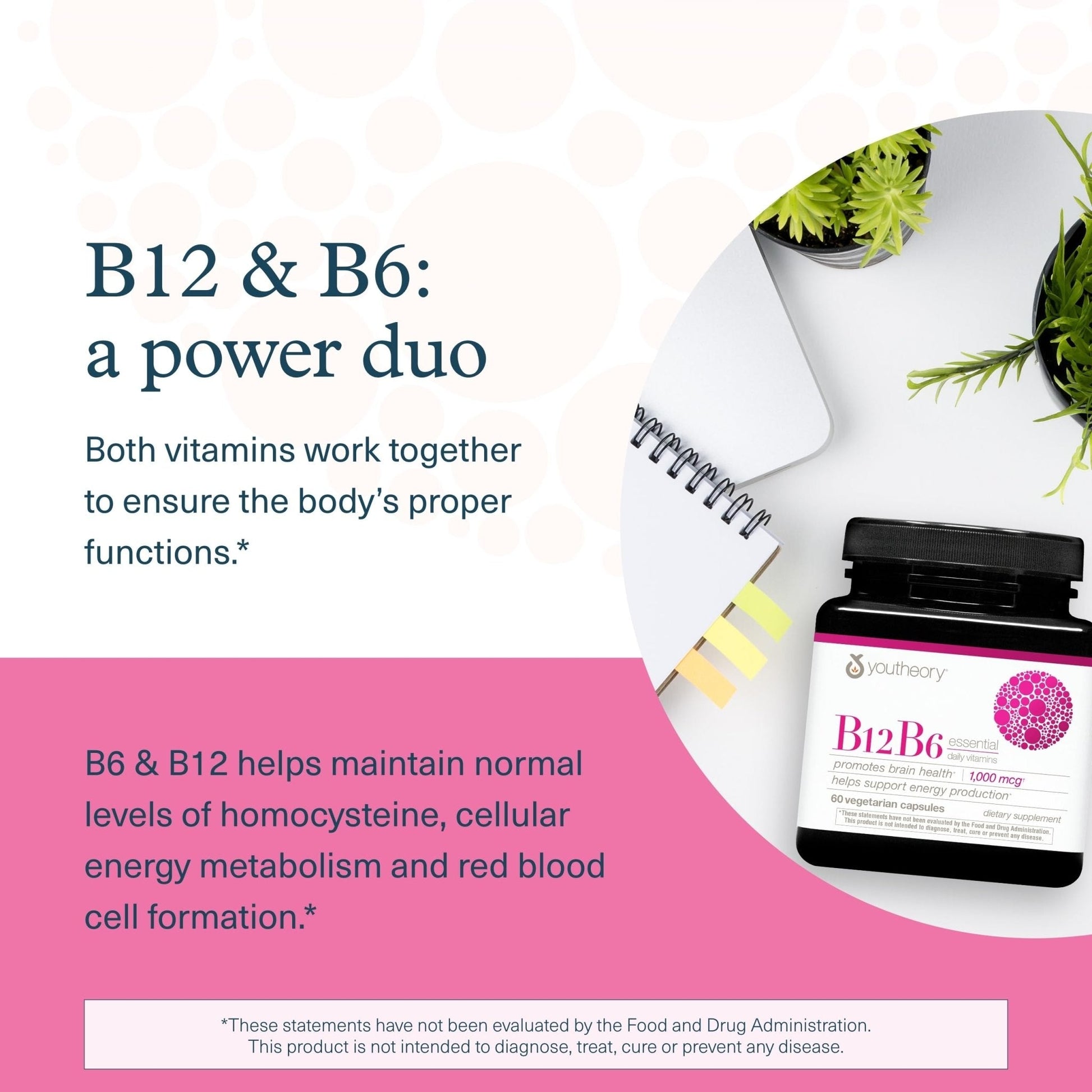 Youtheory B12B6 - Vitamin B12 & B6 - Supports Mood, Nervous System & Metabolism* - Aids Memory & Stress Management* - PrimeBioHealth - canada supplements