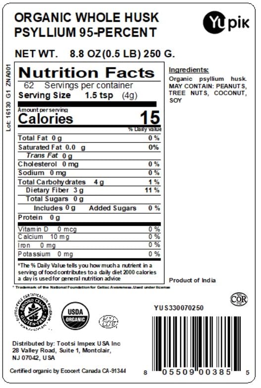 Yupik Organic Whole Husk Psyllium 8.8 Oz, 95% Purity, Soluble Fiber, USDA Certified, Non-GMO, Kosher, Gluten-Free, Sugar-Free & Fat-Free, Unflavored - PrimeBioHealth - canada supplements