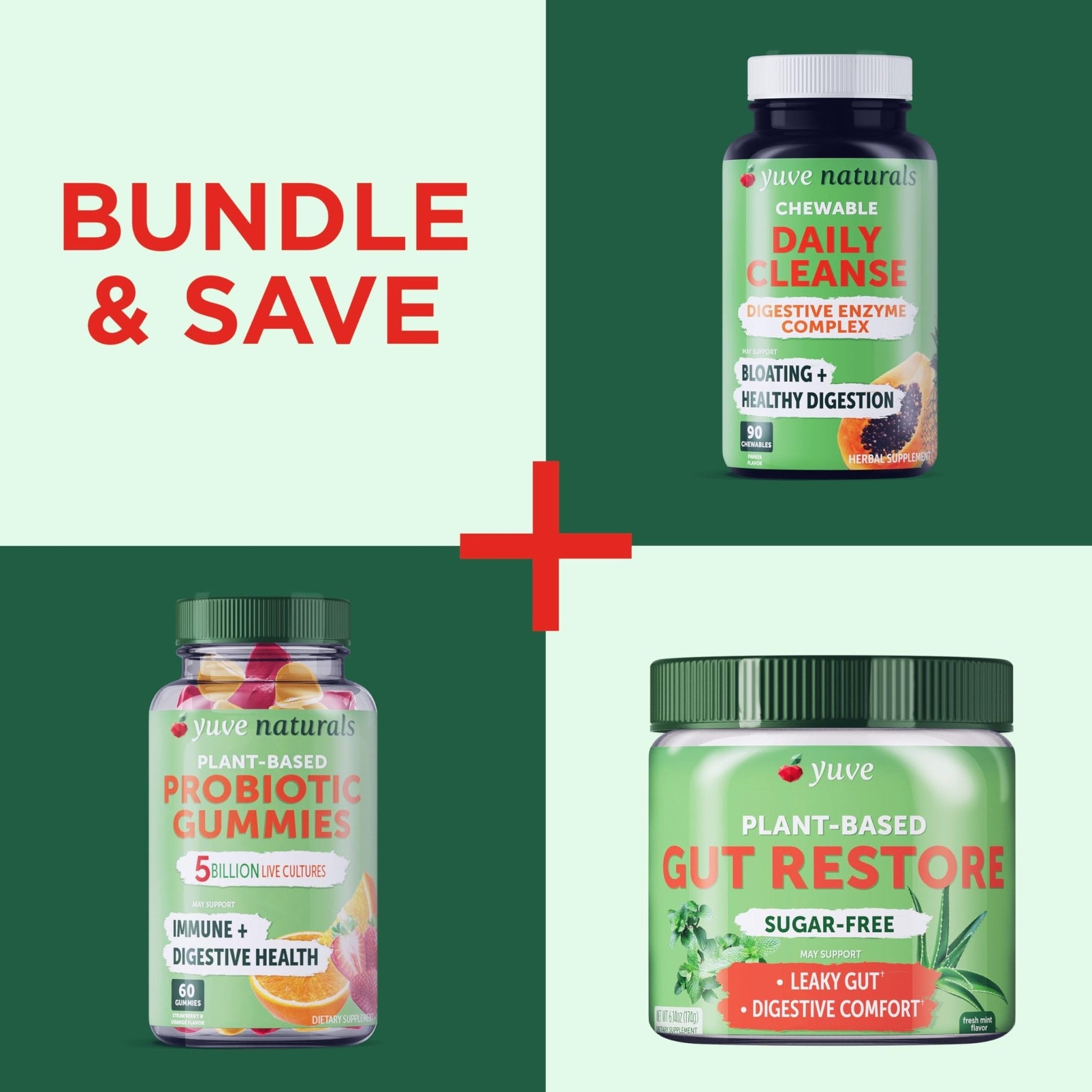Yuve Natural Sugar Free Probiotic Gummies 5 Billion CFU, Helps with Constipation, Bloating & Leaky Gut - Vegan, Gluten-Free & Non-GMO - 60ct - PrimeBioHealth - canada supplements