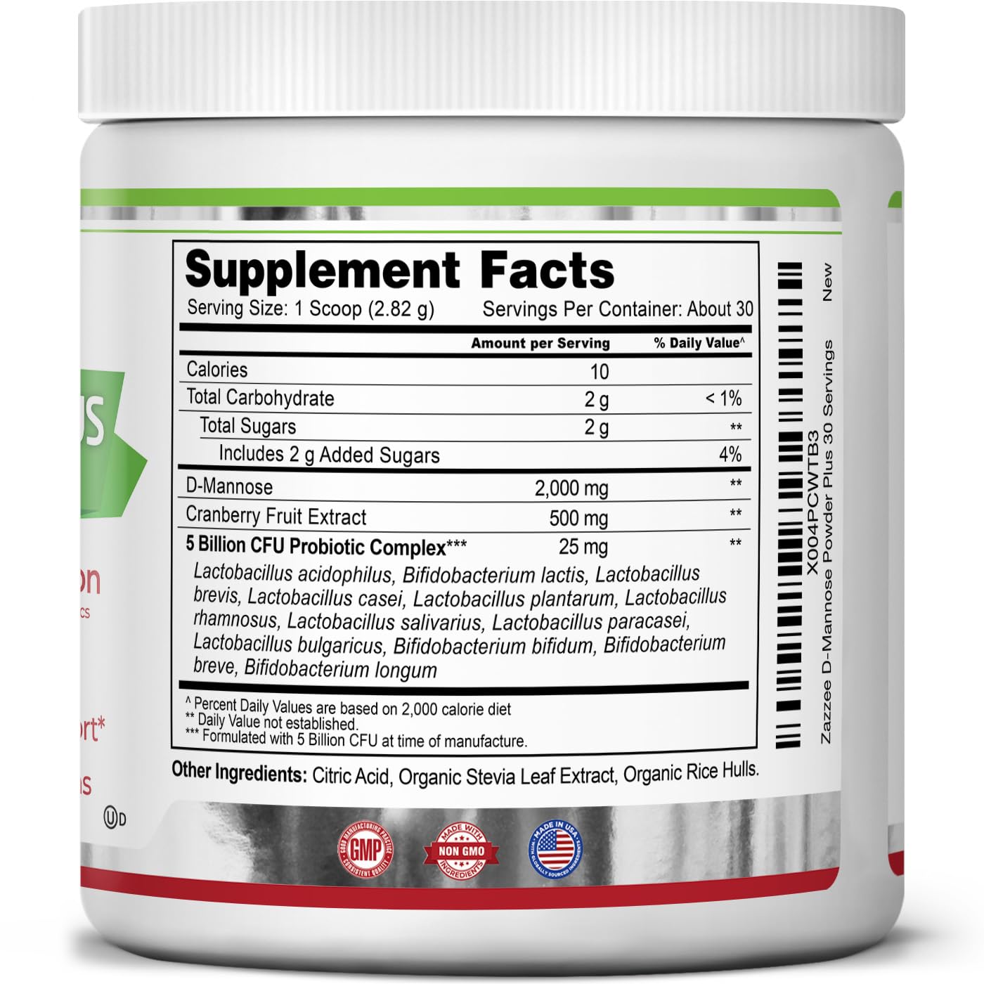 Zazzee D-Mannose Powder Plus, 2000 mg, 67 Servings, Plus 5 Billion CFU Probiotics and Pure Cranberry Juice Extract, Certified Kosher, Free Scoop, 6.67 oz, Urinary Tract Support, Non-GMO, All-Natural - PrimeBioHealth - canada supplements