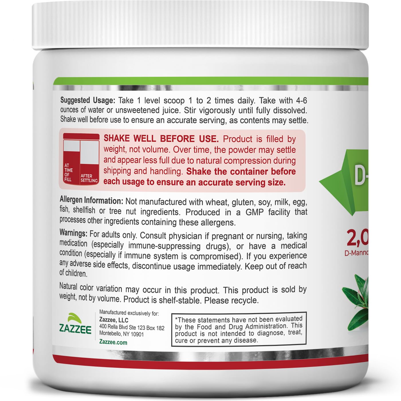 Zazzee D-Mannose Powder Plus, 2000 mg, 67 Servings, Plus 5 Billion CFU Probiotics and Pure Cranberry Juice Extract, Certified Kosher, Free Scoop, 6.67 oz, Urinary Tract Support, Non-GMO, All-Natural - PrimeBioHealth - canada supplements