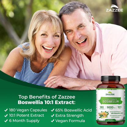 Zazzee Extra Strength Boswellia 10:1 Extract, 65% Boswellic Acid, 180 Vegan Capsules, 6 Month Supply, Boswellia Serrata, Joint Comfort, Mobility & Flexibility Support, Non-GMO, Made in the USA - PrimeBioHealth - canada supplements