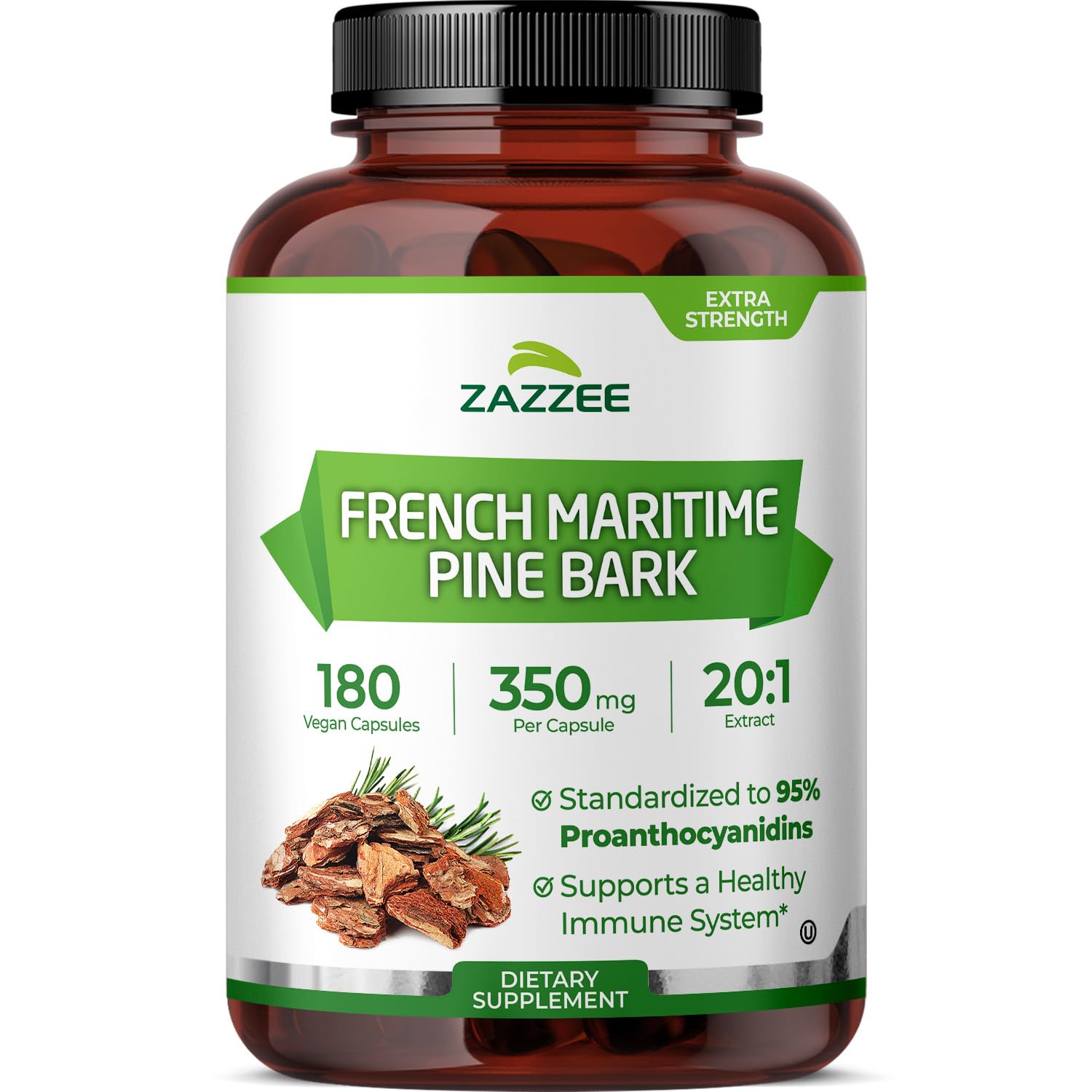 Zazzee Extra Strength French Maritime Pine Bark Extract 20:1, 350 mg Per Capsule, 95% Proanthocyanidins, 180 Vegan Capsules, 6 Month Supply, Certified Kosher, Antioxidant Support, Non-GMO, Made in USA - PrimeBioHealth - canada supplements