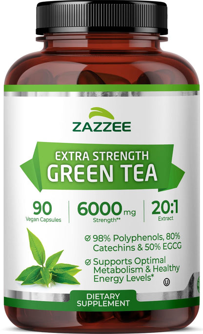 Zazzee Extra Strength Green Tea 20:1 Extract, 50% EGCG, 98% Polyphenols, 80% Catechins, 150 Vegan Capsules, 5 Month Supply, Certified Kosher, Antioxidant & Metabolism Support, Non-GMO, Made in the USA - PrimeBioHealth - canada supplements