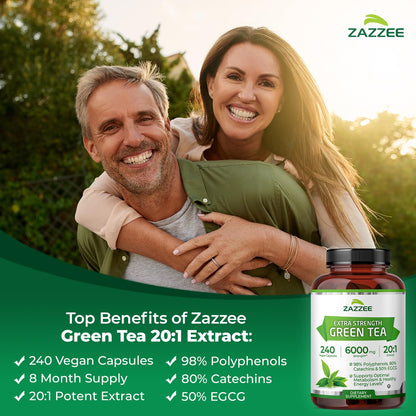 Zazzee Extra Strength Green Tea 20:1 Extract, 50% EGCG, 98% Polyphenols, 80% Catechins, 150 Vegan Capsules, 5 Month Supply, Certified Kosher, Antioxidant & Metabolism Support, Non-GMO, Made in the USA - PrimeBioHealth - canada supplements