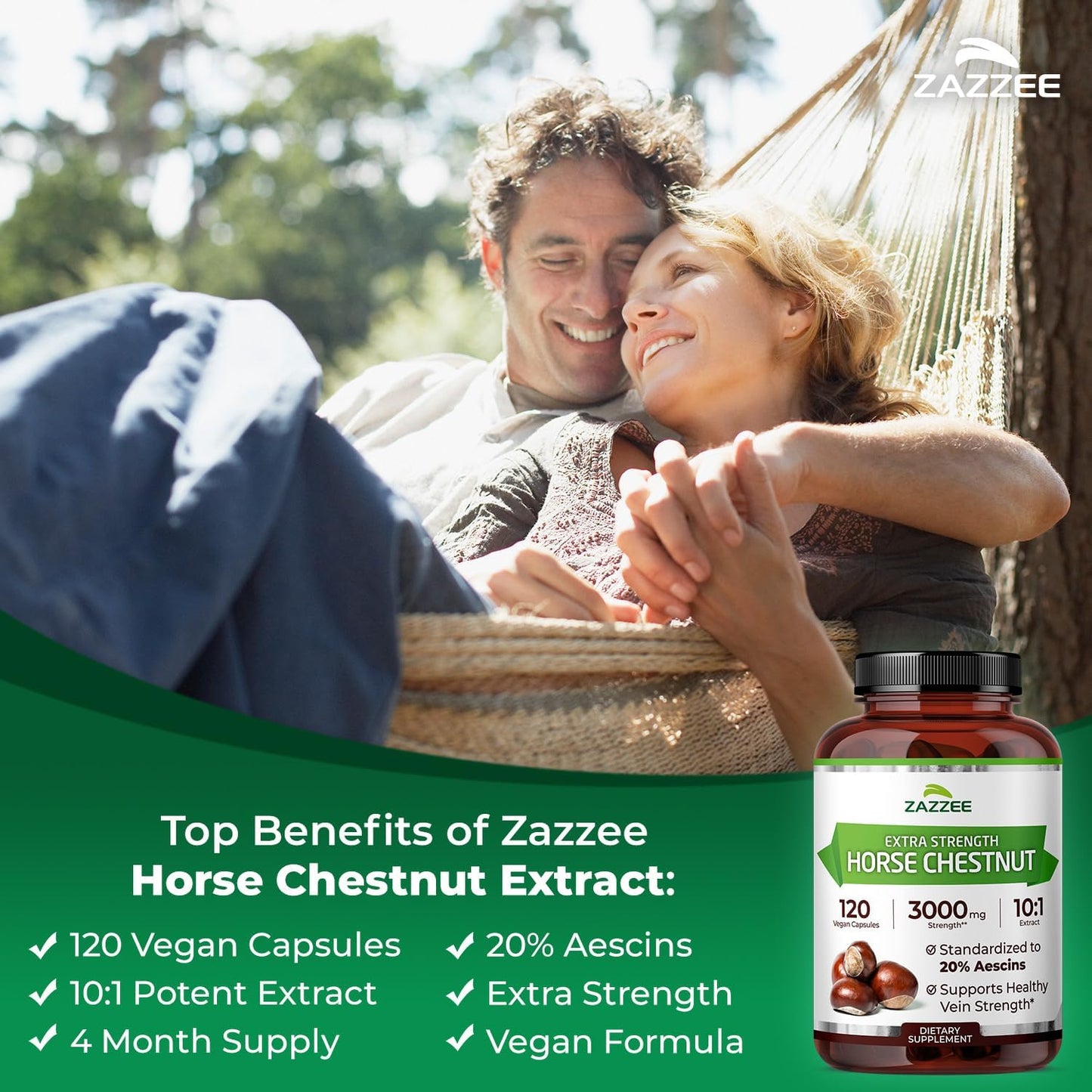 Zazzee Extra Strength Horse Chestnut 10:1 Extract, 20% Aescins, 120 Vegan Capsules, 4 Month Supply, Aesculus Hippocastanum, Healthy Circulation & Blood Flow Support, Non-GMO, Made in the USA - PrimeBioHealth - canada supplements
