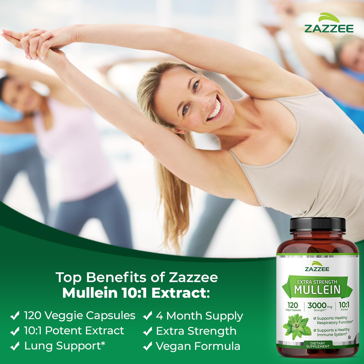 Zazzee Extra Strength Mullein Leaf 10:1 Extract, 120 Vegan Capsules, 4 Month Supply, Verbascum Thapsus, Respiratory & Lung Support, Certified Kosher, 100% Pure Leaf Powder, Non-GMO, Made in the USA - PrimeBioHealth - canada supplements
