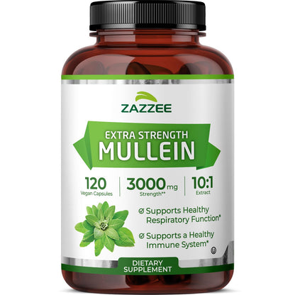 Zazzee Extra Strength Mullein Leaf 10:1 Extract, 120 Vegan Capsules, 4 Month Supply, Verbascum Thapsus, Respiratory & Lung Support, Certified Kosher, 100% Pure Leaf Powder, Non-GMO, Made in the USA - PrimeBioHealth - canada supplements