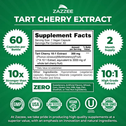 Zazzee Tart Cherry 10:1 Extract, 200 Vegan Capsules, 6+ Month Supply, Montmorency Cherry, Certified Kosher, Joint & Uric Acid Support, Antioxidant Support Formula, Non-GMO, Made in the USA - PrimeBioHealth - canada supplements