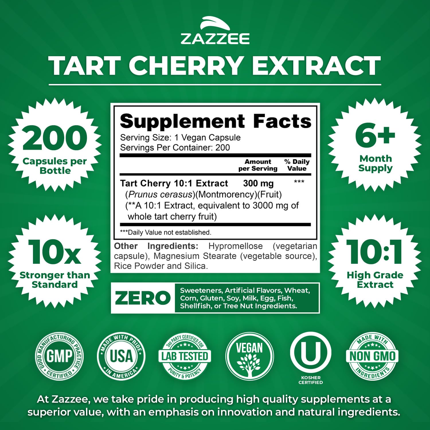 Zazzee Tart Cherry 10:1 Extract, 200 Vegan Capsules, 6+ Month Supply, Montmorency Cherry, Certified Kosher, Joint & Uric Acid Support, Antioxidant Support Formula, Non-GMO, Made in the USA - PrimeBioHealth - canada supplements