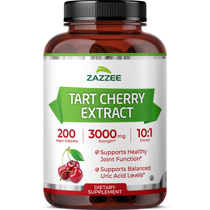 Zazzee Tart Cherry 10:1 Extract, 200 Vegan Capsules, 6+ Month Supply, Montmorency Cherry, Certified Kosher, Joint & Uric Acid Support, Antioxidant Support Formula, Non-GMO, Made in the USA - PrimeBioHealth - canada supplements