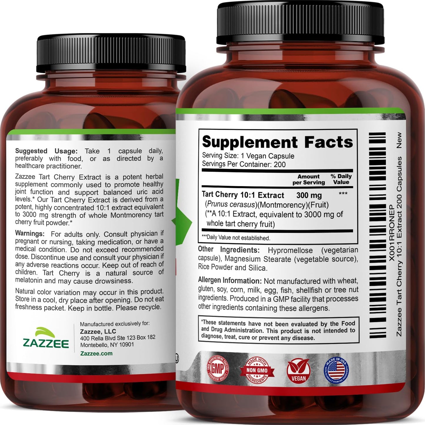 Zazzee Tart Cherry 10:1 Extract, 200 Vegan Capsules, 6+ Month Supply, Montmorency Cherry, Certified Kosher, Joint & Uric Acid Support, Antioxidant Support Formula, Non-GMO, Made in the USA - PrimeBioHealth - canada supplements