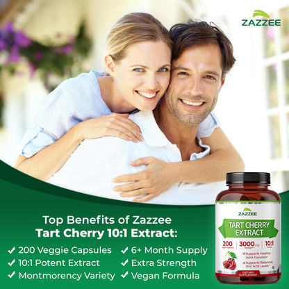 Zazzee Tart Cherry 10:1 Extract, 200 Vegan Capsules, 6+ Month Supply, Montmorency Cherry, Certified Kosher, Joint & Uric Acid Support, Antioxidant Support Formula, Non-GMO, Made in the USA - PrimeBioHealth - canada supplements