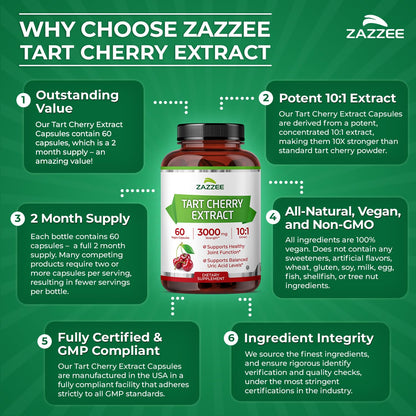 Zazzee Tart Cherry 10:1 Extract, 200 Vegan Capsules, 6+ Month Supply, Montmorency Cherry, Certified Kosher, Joint & Uric Acid Support, Antioxidant Support Formula, Non-GMO, Made in the USA - PrimeBioHealth - canada supplements