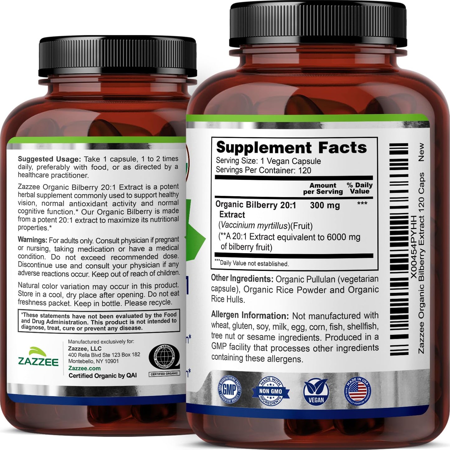 Zazzee USDA Organic Bilberry 20:1 Extract, 120 Vegan Capsules, 4 Month Supply, Vaccinium Myrtillus, Eye Health, Vision & Antioxidant Support, All-Natural, Non-GMO, Made in the USA - PrimeBioHealth - canada supplements