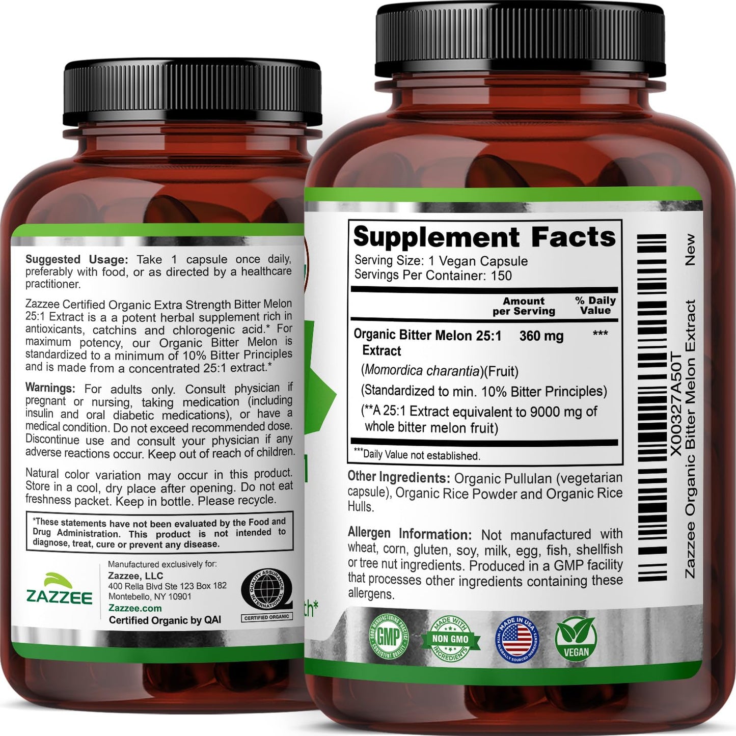 Zazzee USDA Organic Bitter Melon 25:1 Extract, 10% Bitter Principles, 150 Vegan Capsules, 5 Month Supply, Extra Strength, Momordica Charantia, Antioxidant & Metabolic Support, Non-GMO, Made in the USA - PrimeBioHealth - canada supplements