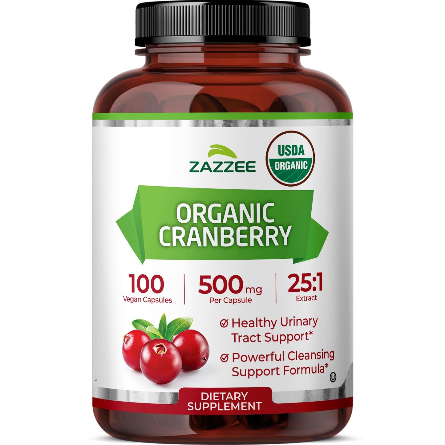 Zazzee USDA Organic Cranberry 25:1 Extract, 500 mg per Capsule, 100 Vegan Capsules, 3+ Month Supply, Certified Kosher, Vaccinium Macrocarpon, Non-GMO, Made in the USA - PrimeBioHealth - canada supplements