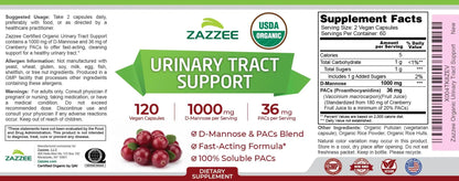 Zazzee USDA Organic Cranberry PACs and D-Mannose, 1000 mg D-Mannose, 36 mg Cranberry PACs, 120 Vegan Capsules, 2 Month Supply, Potent & Fast-Acting, All-Natural Urinary Tract Health Support, Non-GMO - PrimeBioHealth - canada supplements
