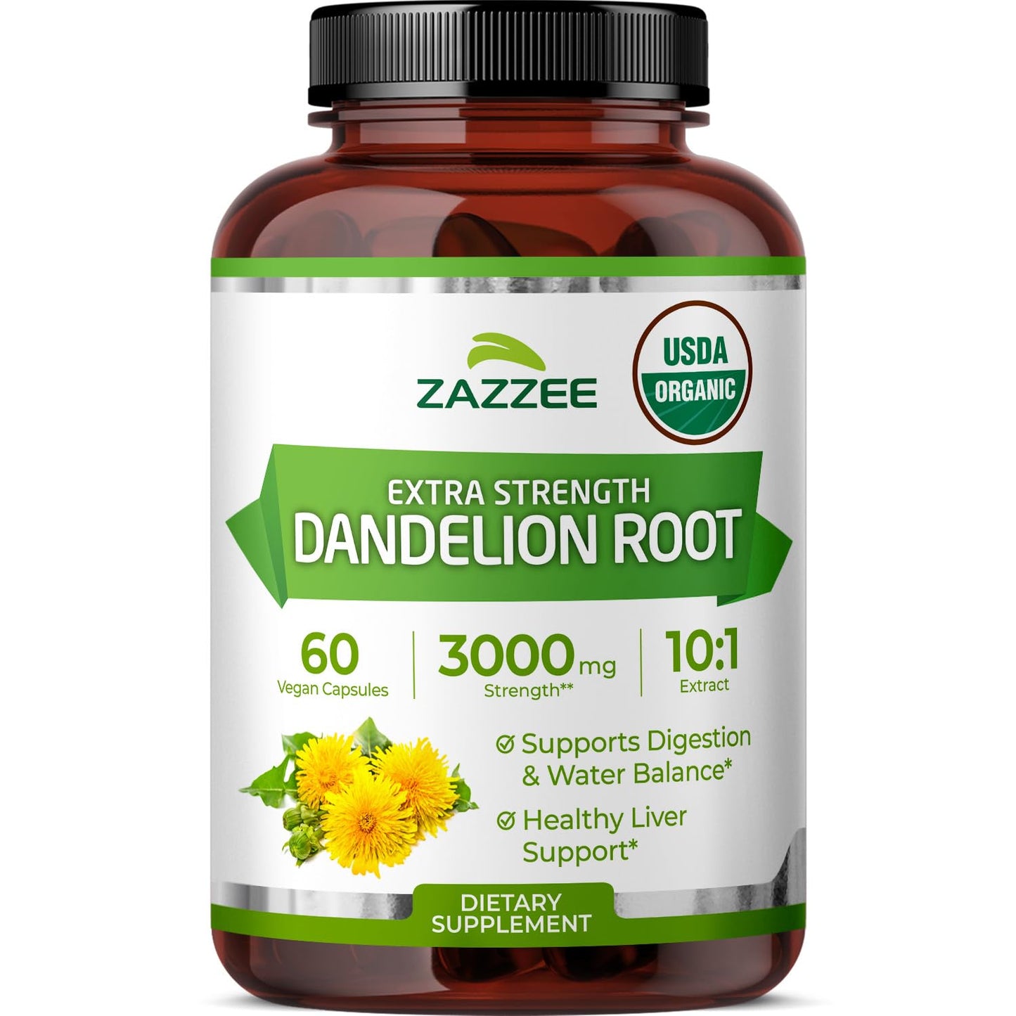 Zazzee USDA Organic Dandelion Root 10:1 Extract, 120 Capsules, 4 Month Supply, Liver & Detox Support, Taraxacum Officinale, Organic Herbal Supplement, All-Natural, Non-GMO, Made in the USA - PrimeBioHealth - canada supplements