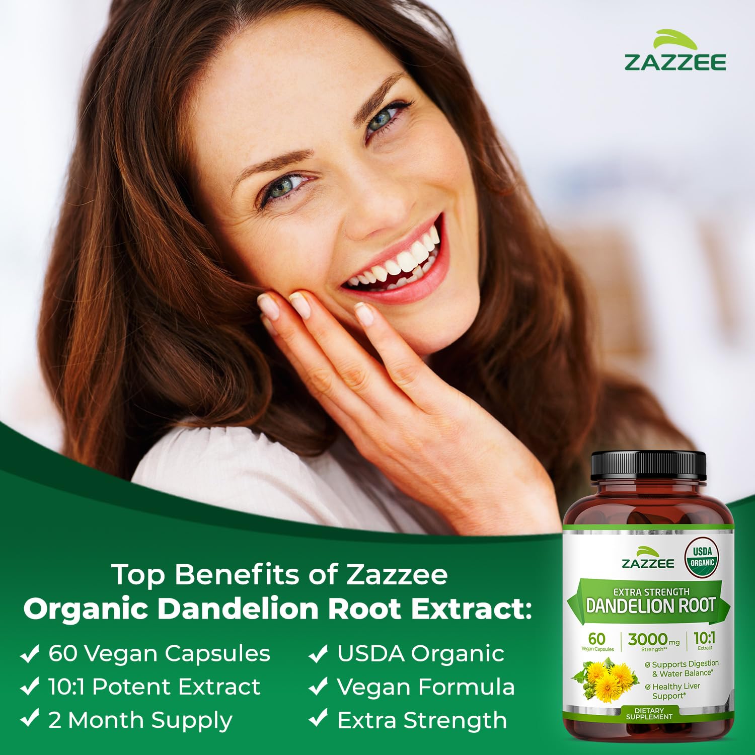 Zazzee USDA Organic Dandelion Root 10:1 Extract, 120 Capsules, 4 Month Supply, Liver & Detox Support, Taraxacum Officinale, Organic Herbal Supplement, All-Natural, Non-GMO, Made in the USA - PrimeBioHealth - canada supplements