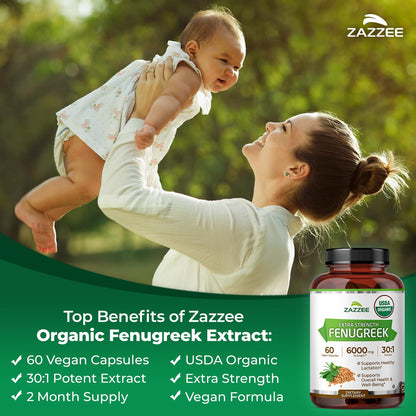 Zazzee USDA Organic Fenugreek 30:1 Extract, 120 Vegan Capsules, 4 Month Supply, Breastfeeding & Lactation Support for Nursing Mothers, Organic Herbal Supplement, All-Natural, Non-GMO, Made in the USA - PrimeBioHealth - canada supplements