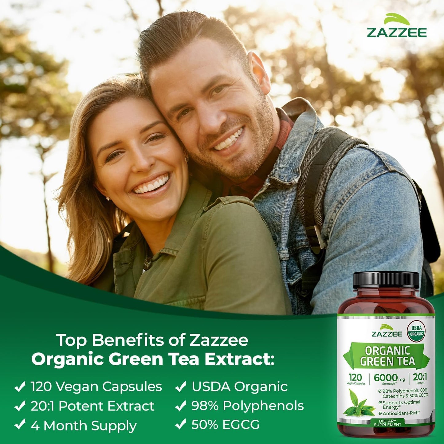 Zazzee USDA Organic Green Tea 20:1 Extract, 50% EGCG, 98% Polyphenols, 80% Catechins, 120 Vegan Capsules, 4 Month Supply, Antioxidant, Metabolism & Energy Support, Non-GMO, All-Natural, Made in USA - PrimeBioHealth - canada supplements
