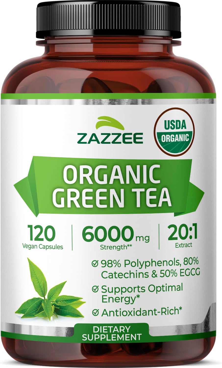 Zazzee USDA Organic Green Tea 20:1 Extract, 50% EGCG, 98% Polyphenols, 80% Catechins, 120 Vegan Capsules, 4 Month Supply, Antioxidant, Metabolism & Energy Support, Non-GMO, All-Natural, Made in USA - PrimeBioHealth - canada supplements