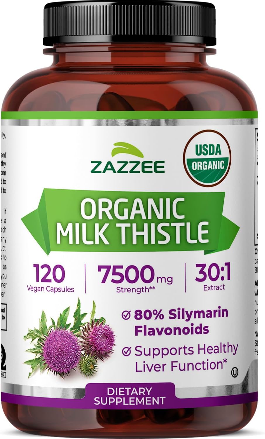 Zazzee USDA Organic Milk Thistle 30:1 Extract, 80% Silymarin, 120 Vegan Capsules, 4 Month Supply, Certified Kosher, High Potency Liver & Antioxidant Support, Silybum Marianum, Non-GMO, Made in the USA - PrimeBioHealth - canada supplements