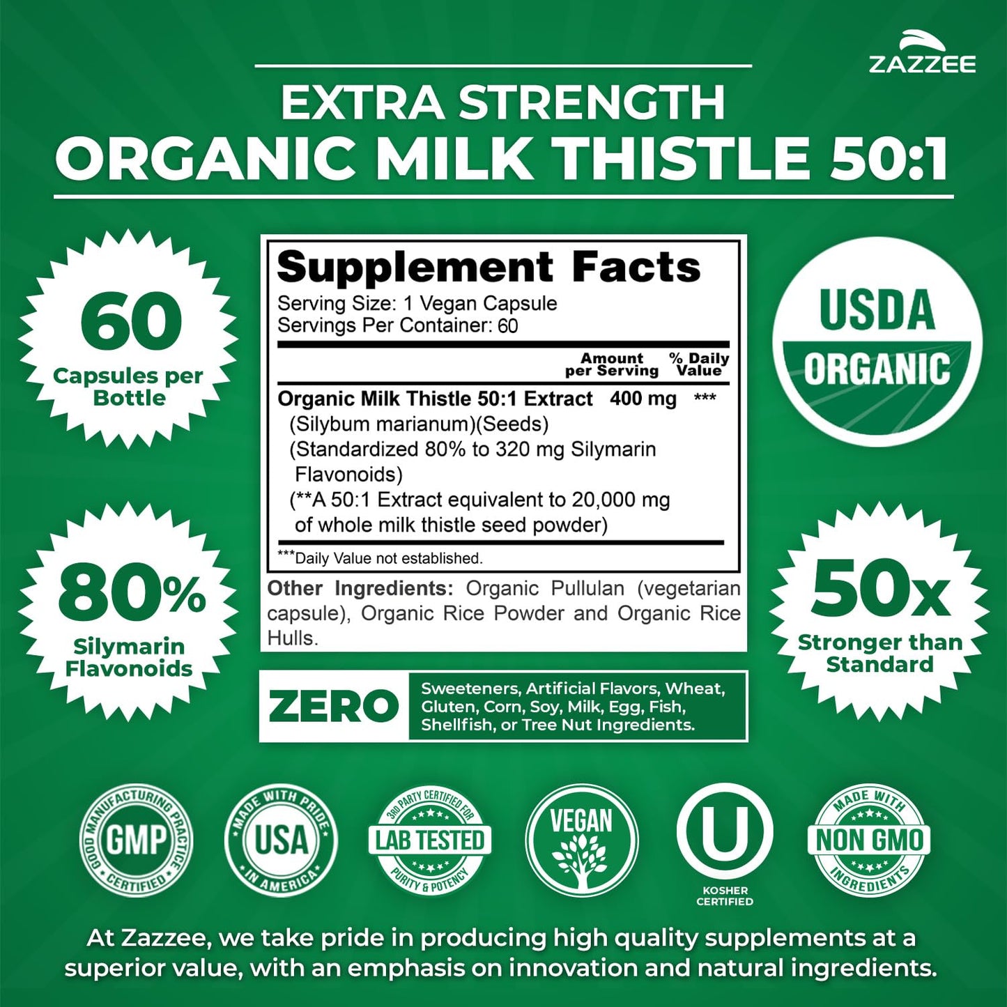 Zazzee USDA Organic Milk Thistle 50:1 Extract, 80% Silymarin Flavonoids, 200 Vegan Capsules, 6+ Month Supply, Silybum Marianum, Liver Support & Detox Support, Organic All-Natural, Non-GMO, Made in USA - PrimeBioHealth - canada supplements