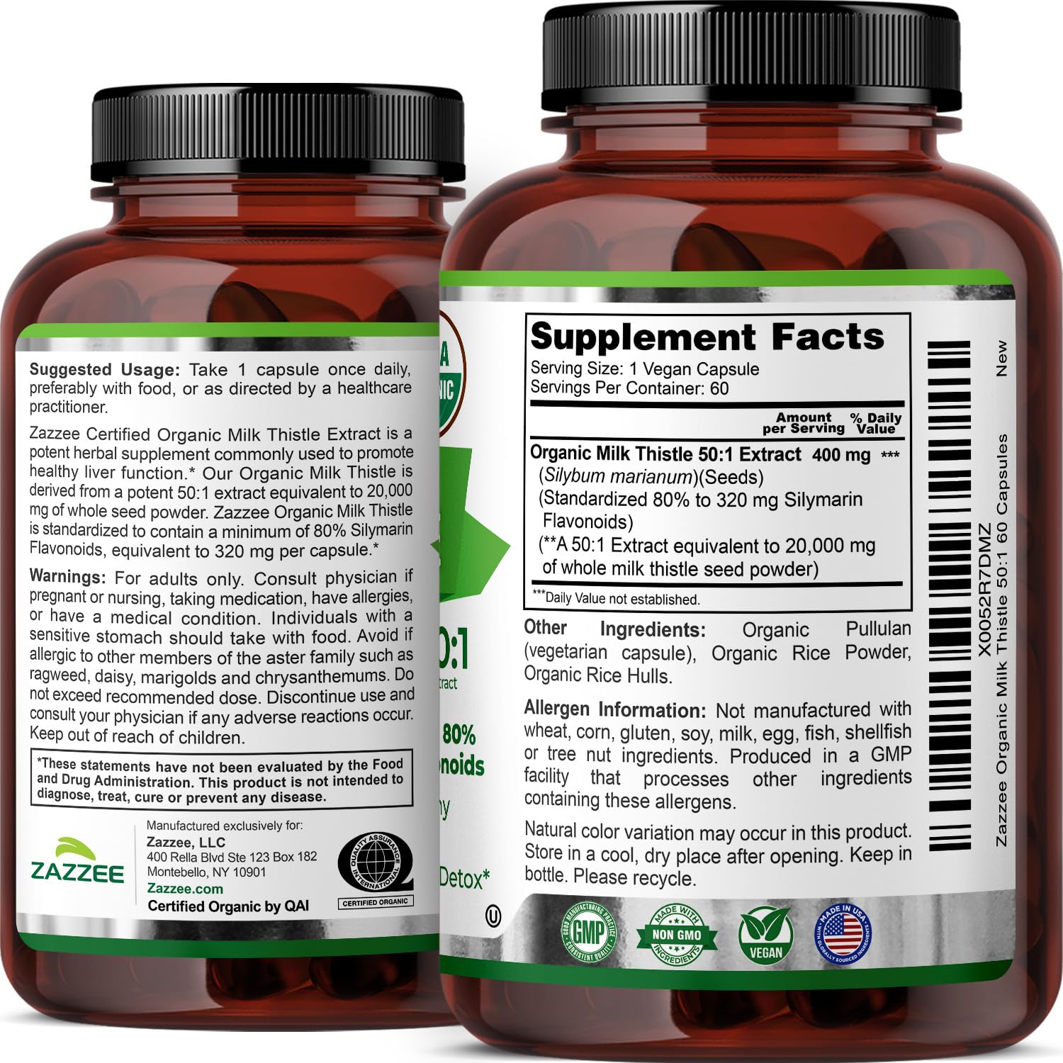 Zazzee USDA Organic Milk Thistle 50:1 Extract, 80% Silymarin Flavonoids, 200 Vegan Capsules, 6+ Month Supply, Silybum Marianum, Liver Support & Detox Support, Organic All-Natural, Non-GMO, Made in USA - PrimeBioHealth - canada supplements