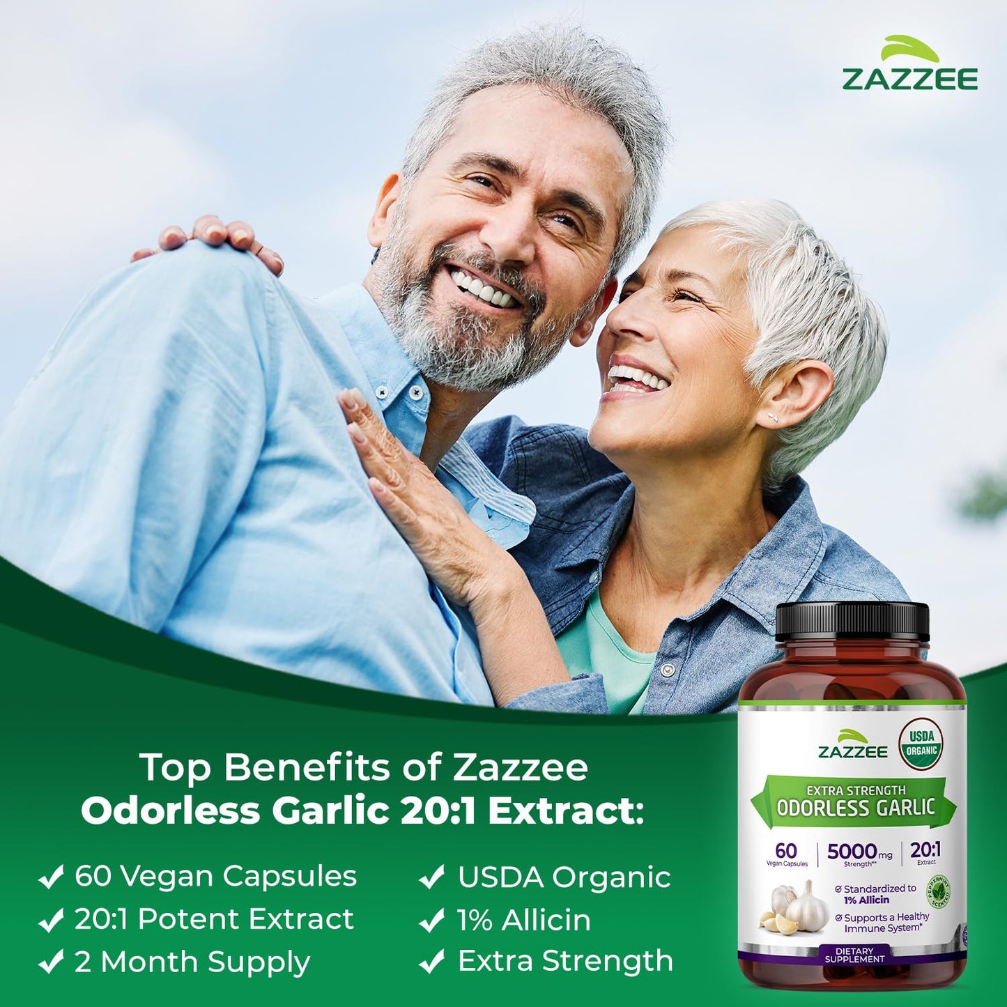 Zazzee USDA Organic Odorless Garlic 20:1 Extract, 1% Allicin, 100 Vegan Capsules, 3+ Month Supply, Allium Sativum, Immune, Circulation & Heart Health Support, All-Natural, Non-GMO, Made in the USA - PrimeBioHealth - canada supplements