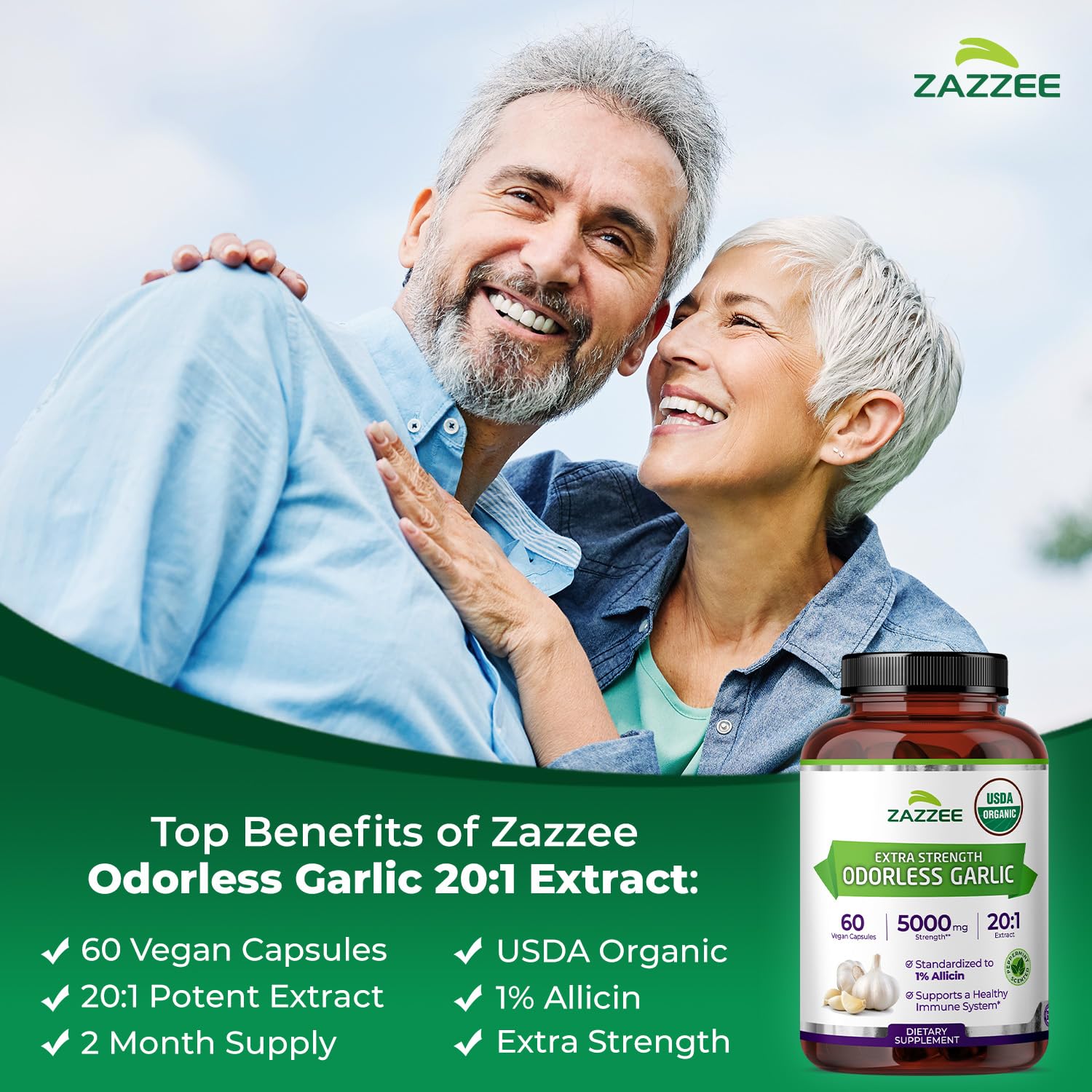 Zazzee USDA Organic Odorless Garlic 20:1 Extract, 1% Allicin, 100 Vegan Capsules, 3+ Month Supply, Allium Sativum, Immune, Circulation & Heart Health Support, All-Natural, Non-GMO, Made in the USA - PrimeBioHealth - canada supplements