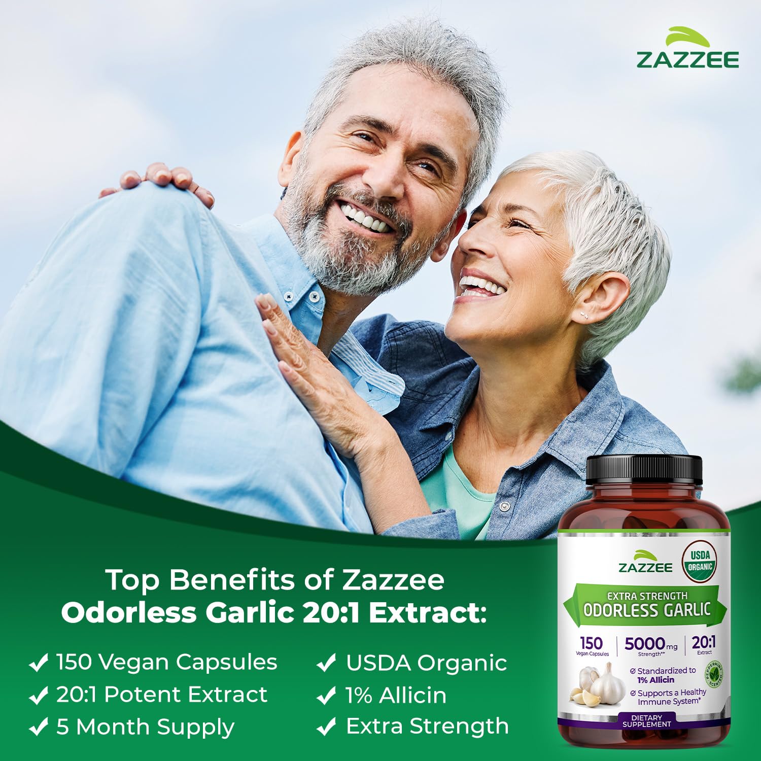 Zazzee USDA Organic Odorless Garlic 20:1 Extract, 1% Allicin, 100 Vegan Capsules, 3+ Month Supply, Allium Sativum, Immune, Circulation & Heart Health Support, All-Natural, Non-GMO, Made in the USA - PrimeBioHealth - canada supplements