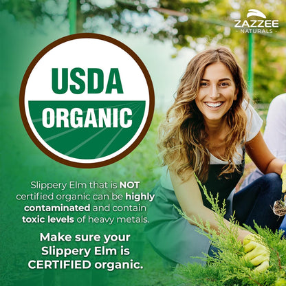 Zazzee USDA Organic Slippery Elm Bark 20:1 Extract, 120 Vegan Capsules, 4 Month Supply, Ulmus Rubra, Digestive, Throat & Mucosal Support, Herbal Supplement, All-Natural, Non-GMO, Made in the USA - PrimeBioHealth - canada supplements