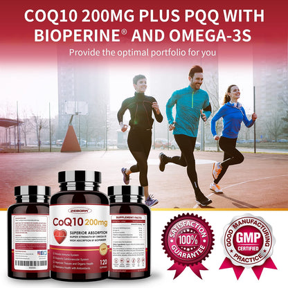 ZEBORA CoQ10-200mg-Softgels with PQQ, BioPerine & Omega-3, 120 Servings Coenzyme Q10(Ubiquinone) Supplement for High-Absorption, Powerful-Antioxidant - PrimeBioHealth - canada supplements