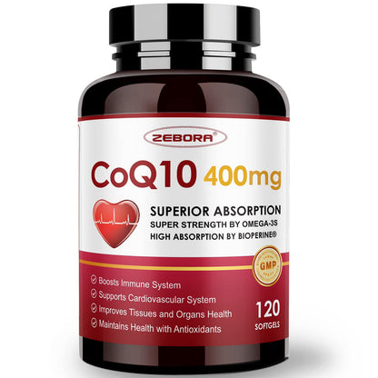 ZEBORA CoQ10-400mg-Softgels with PQQ, BioPerine & Omega-3, Coenzyme Q10(Ubiquinone) Supplement for High-Absorption, Powerful-Antioxidant - PrimeBioHealth - canada supplements
