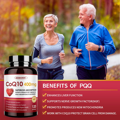 ZEBORA CoQ10-400mg-Softgels with PQQ, BioPerine & Omega-3, Coenzyme Q10(Ubiquinone) Supplement for High-Absorption, Powerful-Antioxidant - PrimeBioHealth - canada supplements