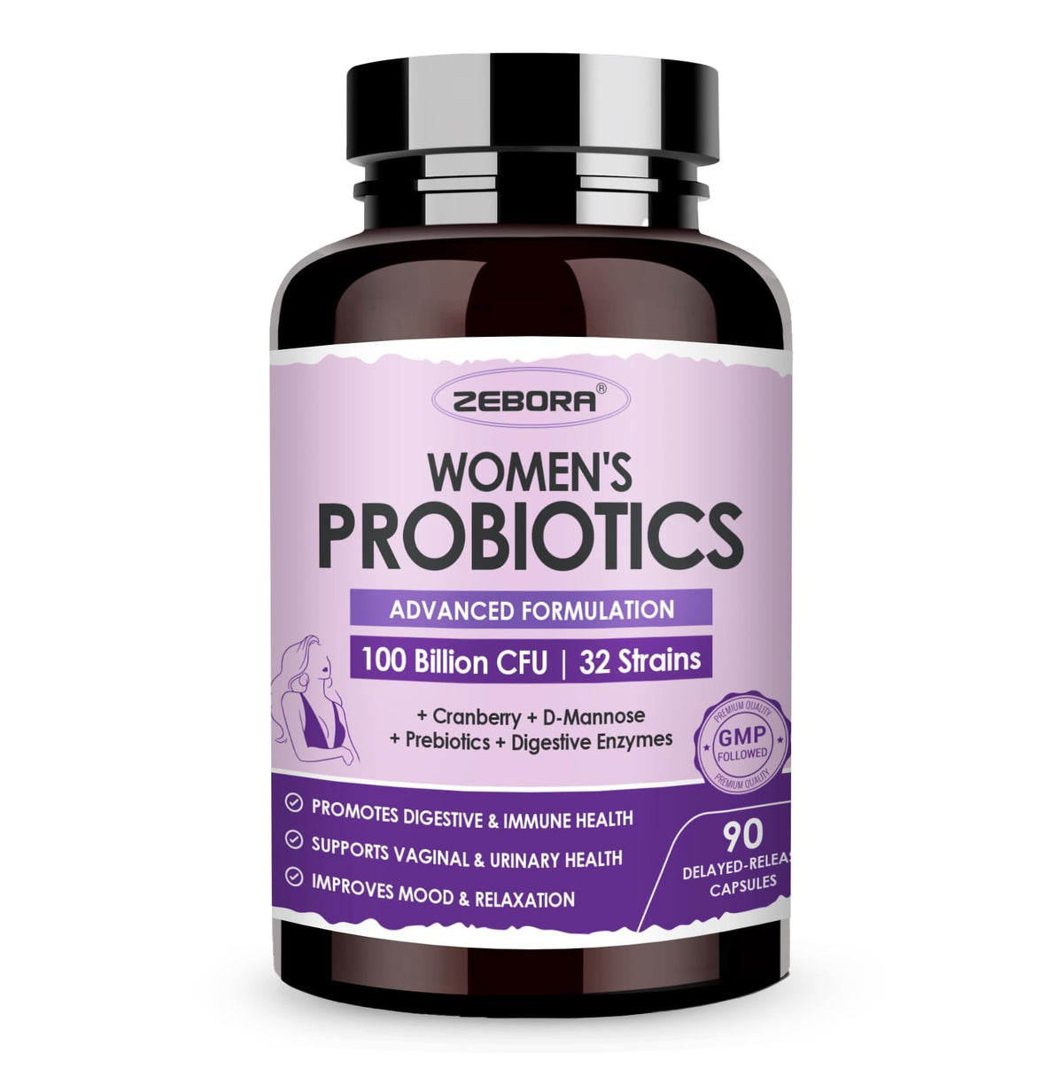 ZEBORA Probiotics for Women Digestive Health with Enzymes & Prebiotics 100 Billion CFUs| Vaginal Probiotics with D Mannose & Cranberry | Urinary Tract Health - PrimeBioHealth - canada supplements