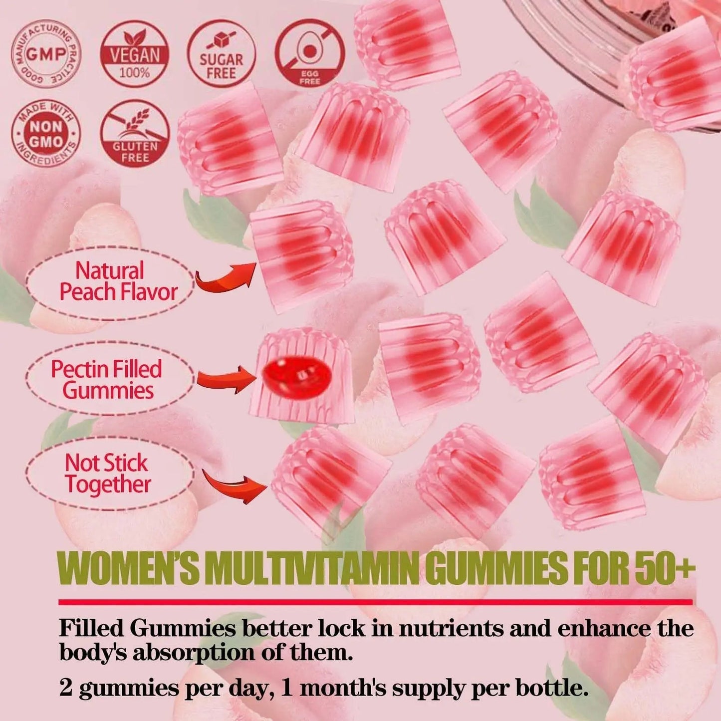 ZEGBALP Sugar-Free Womens Multivitamin 50 Plus Gummies with Calcium, Magnesium, Zinc, Vitamin A, C, D3, E, K2, B Complex, Folate, Biotin - PrimeBioHealth - canada supplements
