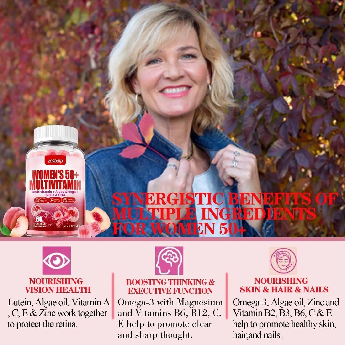 ZEGBALP Sugar-Free Womens Multivitamin 50 Plus Gummies with Calcium, Magnesium, Zinc, Vitamin A, C, D3, E, K2, B Complex, Folate, Biotin - PrimeBioHealth - canada supplements