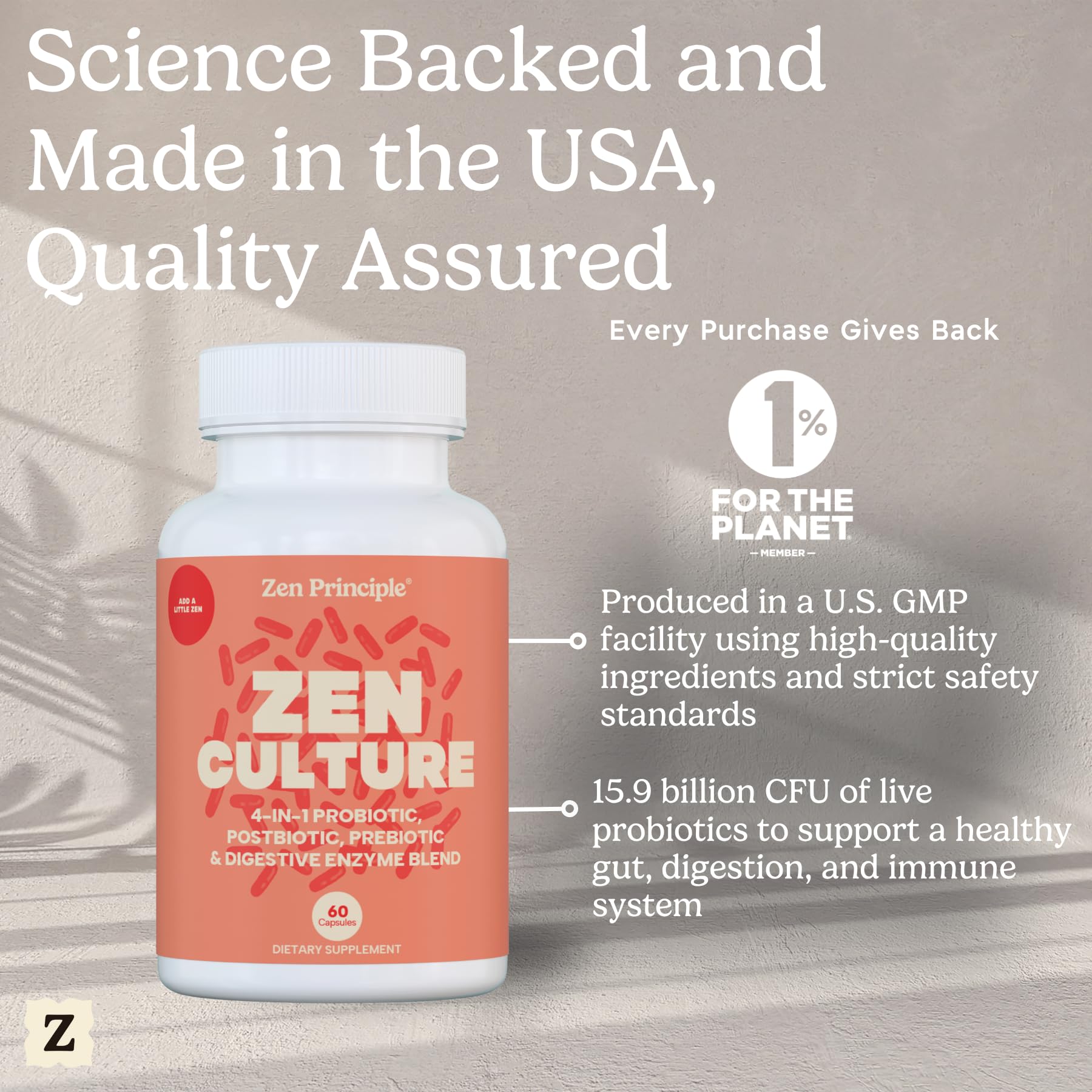 Zen Principle Zenculture™ – 4-in-1 Synbiotic Supplement (Probiotic + Prebiotic + Postbiotic + Digestive Enzymes) with CoreBiome®. Anti Bloating - PrimeBioHealth - canada supplements
