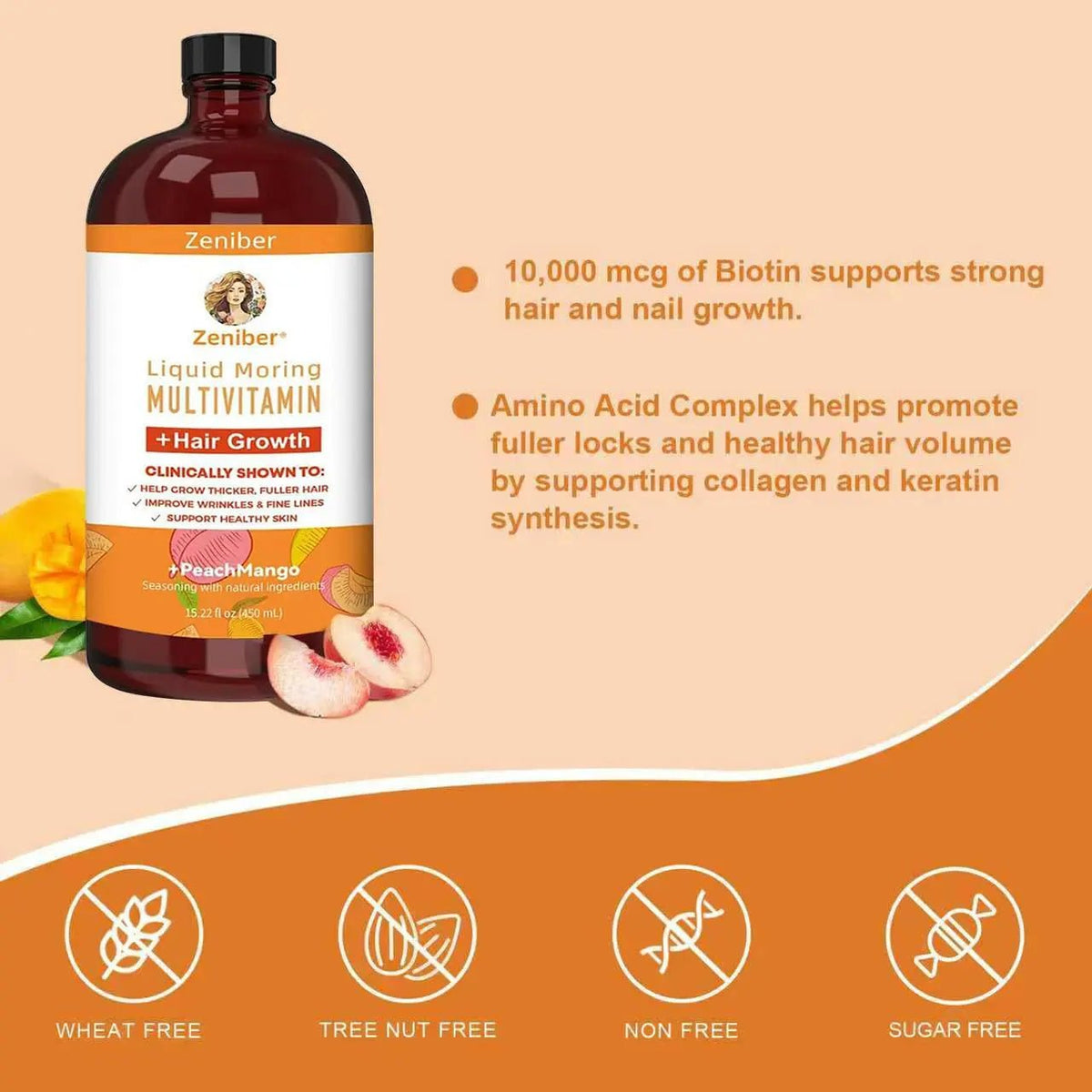 Zeniber MaayRuth Multivitamins Hair Growth| Liquid Multivitamin for Hair Growth | Biotin 10000mcg | Hair & Skin Support Supplement | - PrimeBioHealth - canada supplements