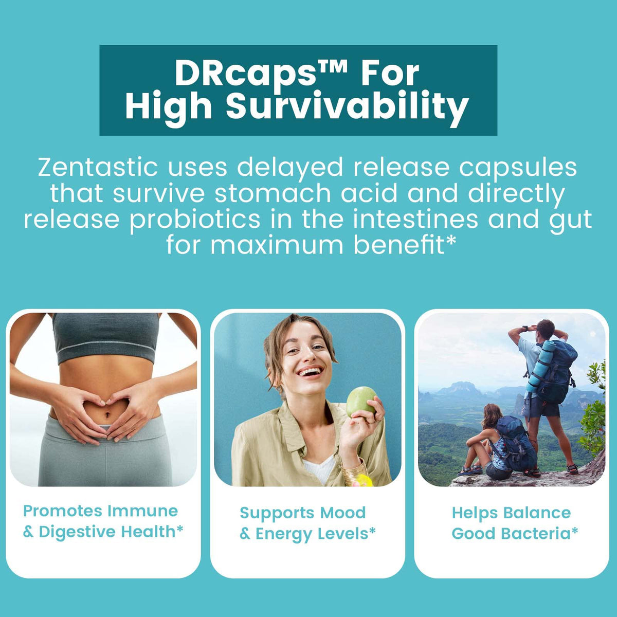 Zentastic Probiotics & Prebiotics Supplement - 50 Billion CFU - for Men & Women’s Immune & Digestive Health - 16 Strains - Shelf Stable - 180 Delayed Release Veggie Capsules - PrimeBioHealth - canada supplements